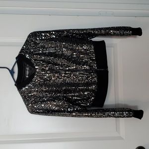 Allegra K Black with Silver Sequins Bomber Jacket SZ S
